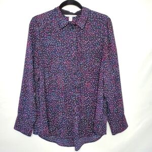Confetti Print Long Sleeve Shirt  Size XL Mini Dot Button Up Colorful Career Top